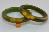 BB182 green overdyed donut carved bakelite bangles